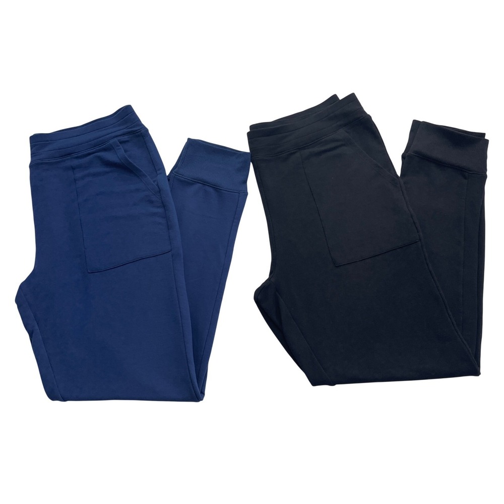 2 Cuddl Duds Jogger Pants Womens Medium Blue Black Ultra Soft Comfort Pockets